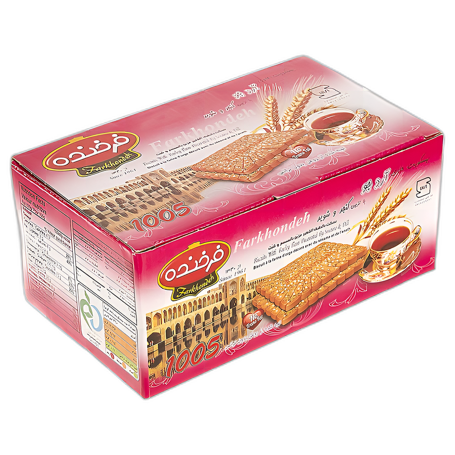 فرخنده بیسکویت پذیرایی آرد جو و تزیین کنجد 850 گرم